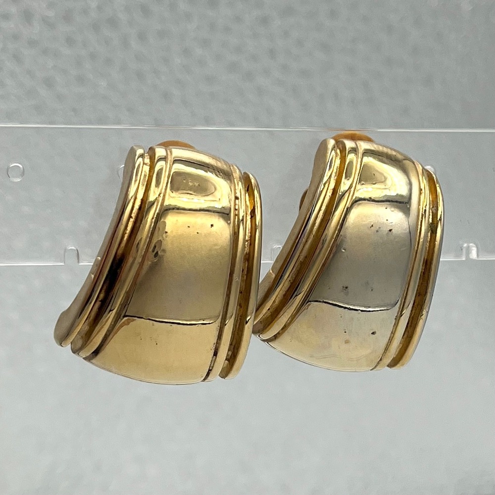 Erwin Pearl Vintage Gold Tone Chunky J Hoop Clip On Earrings Statement Jewelry